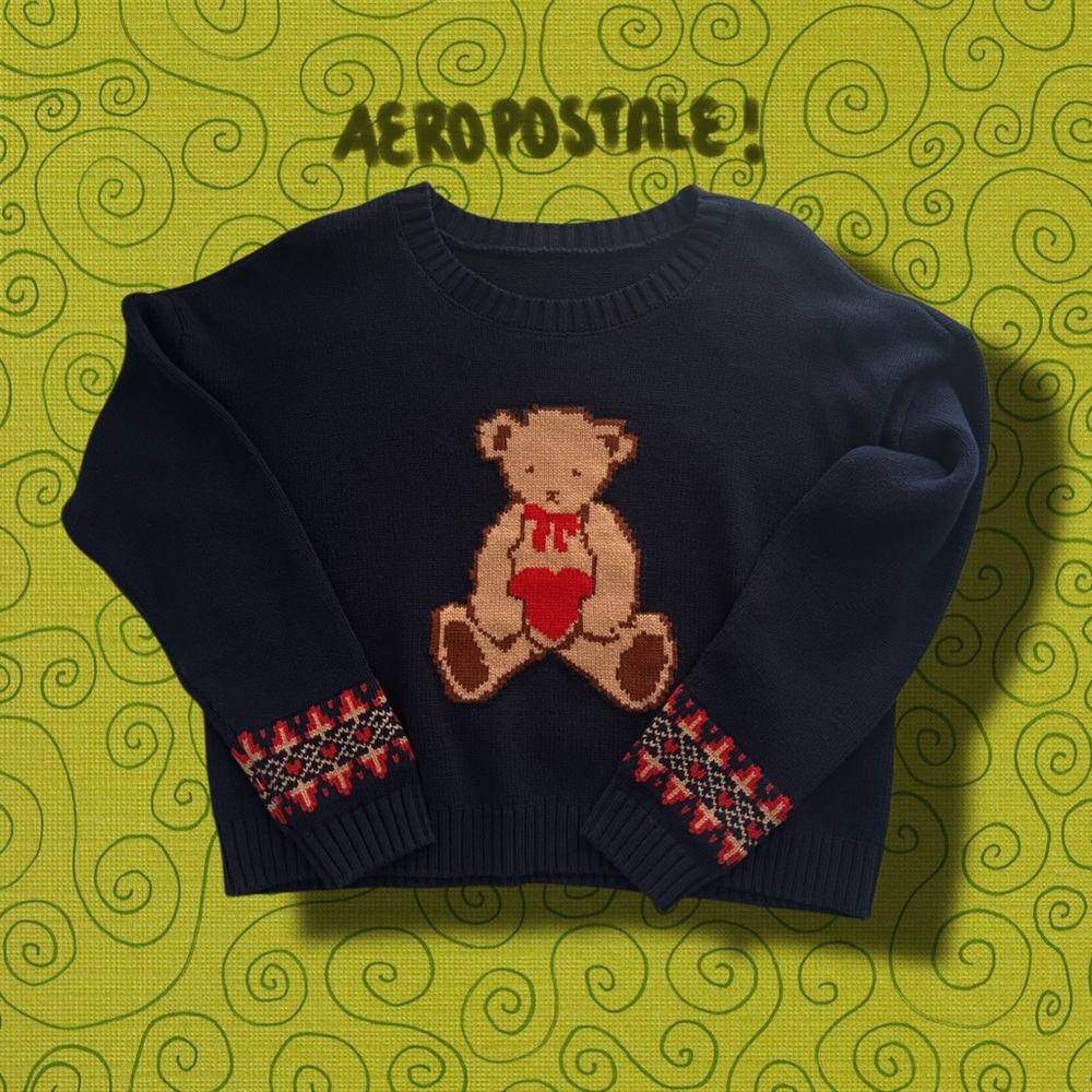 aeropostale navy teddy bear knit sweater!